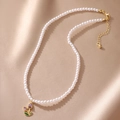 Elegant multi-layer pearl necklace with purple tulip flower pendant and golden lobster clasp - Purple Flower