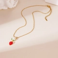 Detail of 18K gold plated chain featuring a white flower and red strawberry pendant - Flower Strawberry Necklace Style B (25WN034)