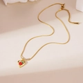 Detail of 18K gold-plated snake chain necklace with strawberry heart pendant - Heart Strawberry Necklace Style I (25WN034)