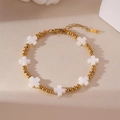 18K gold plated stainless steel beaded bracelet with white cross charms and lobster clasp - Gold Cross