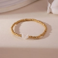 18K gold plated beaded bracelet featuring a white mother of pearl crescent moon pendant - Gold Moon