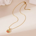 Detailed view of cherry pendant on a gold snake chain with S.STEEL engraved on the tag - Cherry Necklace Style E (25WN034)