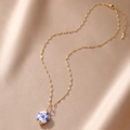 18K gold plated stainless steel necklace with blue and white porcelain flower pendant - Pentagon Style