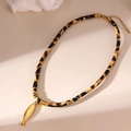 Leopard print velvet rope necklace with 18K gold plated fish pendant for women - Fish