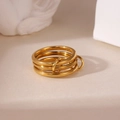 Detailed view of triple-layered golden stainless steel rings with sandblasted texture - Size 6 / Gold Matte Three-layer Style (Style D)
