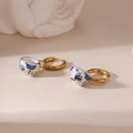 Blue and gold teacup-shaped earrings with 18K gold plated hoops and porcelain details - Blue And White Porcelain Orange Cup