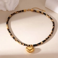 Κολιέ καρδιά 18k με μοντέρνο ύφασμα λεοπάρ και ρυθμιζόμενη χρυσή αλυσίδα για γυναίκες - Στρογγυλή Καρδιά