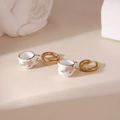 Blue and white porcelain teacup earrings with 18K gold plated hoops and floral pattern - Blue And White Porcelain Pink Cup