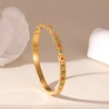Bracciale rigido in acciaio dorato 18K con cristalli colorati in cornici quadrate - Stile Pietre Preziose Colorate
