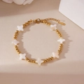 18K gold plated stainless steel beaded bracelet with white mother of pearl star charms - Gold Starburst