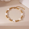 18K vergoldetes Perlenarmband mit Mond- und Sternanhängern aus Muschel für Damen - Goldener Sternenmond