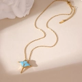 Collier minimaliste en or avec pendentif raie manta et émail bleu ciel sur chaîne O - Style Raie (Style B)