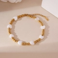 18K vergoldetes Perlenarmband mit weißen Herz-Anhängern und Karabinerverschluss - Gold Herz