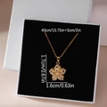 Rotating zircon flower necklace in golden gift box with detailed 40cm+5cm size specs - White