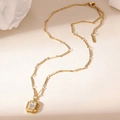 18k gold plated stainless steel necklace featuring a square zircon angel pendant - Square Zirconia