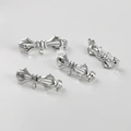 Silver bow brooch findings with hollow design and hanging loop for DIY jewelry making - Hollow Bow Pin (H-019) (27.5*10mm) / White Gold Silver