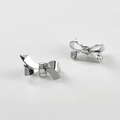 Detailed view of silver bow brooch finding with pin back and hanging loop for DIY jewelry - Smooth Bow Brooch (H-019) (26.3*13.3mm) / White Gold Silver