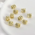 14k gold plated cylinder spacer beads with pavé zircon and textured vertical stripes - 7# 14K Gold Plated Flower Barrel Bead
