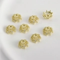 Detailed view of 14k gold-plated crown bead caps with sparkling micro-pave crystals - 14K Gold Plated Inlaid Flower Bead Cap (Approx 11.5mm Hole 2.2mm)