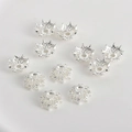Detalle de cuentas espaciadoras de corona bañadas en oro de 14k para la creación de joyas DIY - Tapa de Cuentas Flor Incrustada Plateado Grueso (Aprox 11.5mm Agujero 2.2mm)