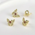 Butterfly charm with red heart zircon in 14k gold plating for jewelry making - 14k Gold Red Bowknot (Approx 14*17.3mm)