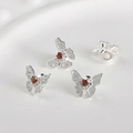 14k gold-plated 925 silver butterfly charm with heart-shaped red gemstone and zircon accents - Thick Silver Red Bowknot (Approx 14*17.3mm)