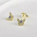 Macro detail of 14k gold plated butterfly charm with blue heart zircon for DIY jewelry - 14k Gold Sea Blue Bowknot (Approx 14*17.3mm)