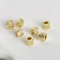 Macro detail of 14k gold plated cylindrical lace spacer beads for DIY jewelry making - Style C Woven Texture (25#) / 14K Gold