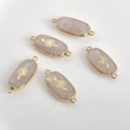 Oval purple natural stone connectors with gold sunflower patterns for DIY jewelry making - Rose Quartz Flower (12#)