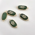 Five pieces of oval green natural stone connectors with gold snake designs for DIY jewelry - Green Strawberry Snake (13#)