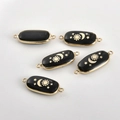 Oval celestial stone charms with sun and moon designs for DIY jewelry making - Obsidian Sun Moon (14#)