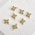 Gold plated four-leaf flower connectors with light blue crystals for DIY jewelry making - Lake Blue