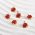 Macro detail of red floral 14k gold-plated pendants with cubic zirconia accents - 8# Red Hexagram (Approx 17.8*13.3mm) / Red