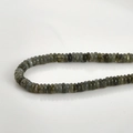 Macro detail of natural labradorite abacus beads with smooth grey-green mineral texture - 35# Abacus Bead Style / 2x6mm (160 Pieces/Pack) / Flash Stone (Labradorite)
