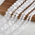Cuentas naturales de selenita ojo de gato de varios tamaños para joyería DIY - Cuentas Redondas Blancas 8mm (10 Piezas/Paquete)