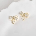 14k gold plated double layer bow earrings with cubic zirconia charms on white ceramic tray - 5# White Zirconia Double Layer Bow 14K