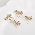 Detail of 14k gold plated bow charms with purple zircon stones for DIY jewelry making - 9# Purple Zirconia Double Layer Bow 14K