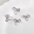 Detail of four silver bow charms with purple pear-shaped zirconia for DIY jewelry - 10# Purple Zirconia Double Layer Bow White K