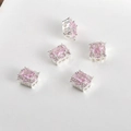 Detail of pink zircon rectangular beads with silver plated heart hollow settings - Pink Zirconia Square Silver