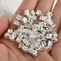Macro shot of silver plated cube beads with hammered texture for DIY jewelry making - Silver Color (Approx 5.1*4.7mm)