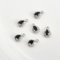 Macro view of six black teardrop charms with zircon borders for jewelry making - Black Zirconia Water Drop (10*6.5mm) / Silver