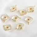 Macro view of square 14k gold-plated resin charms with white dried flowers for DIY jewelry - 10# Beige Flower Square