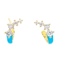 Elegante goldene Ohrringe mit Zirkon-Kristallen und blauem Emaille-Akzent - Blau