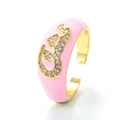 Adjustable gold ring with pink enamel and micro-pave cubic zirconia letter design - Adjustable Open / Pink