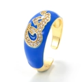 Adjustable gold plated Om ring with blue enamel and micro-paved sparkling zircon stones - Adjustable Open / Blue