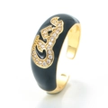 Adjustable gold ring with black enamel drip oil and micro-pave cubic zirconia symbols - Adjustable Open / Black