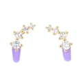 Elegante Ohrklemmen aus Gold mit lila Emaille und funkelnden Zirkonia für Damen - Lila