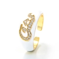 Adjustable gold ring featuring white enamel, Arabic calligraphy, and micro-set zircons - Adjustable Open / White