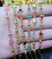 Golden delicate chain bracelet with colorful star enamel charms and adjustable clasp - The Star-Red
