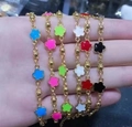 Colorful floral enamel bead bracelets in gold finish featuring blue pink and white flowers - Flower - Red
